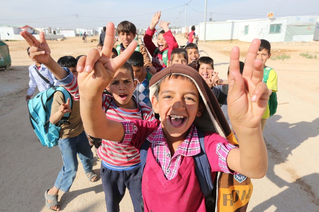 Niños refugiados en el campamento de Zaatari en Jordania.